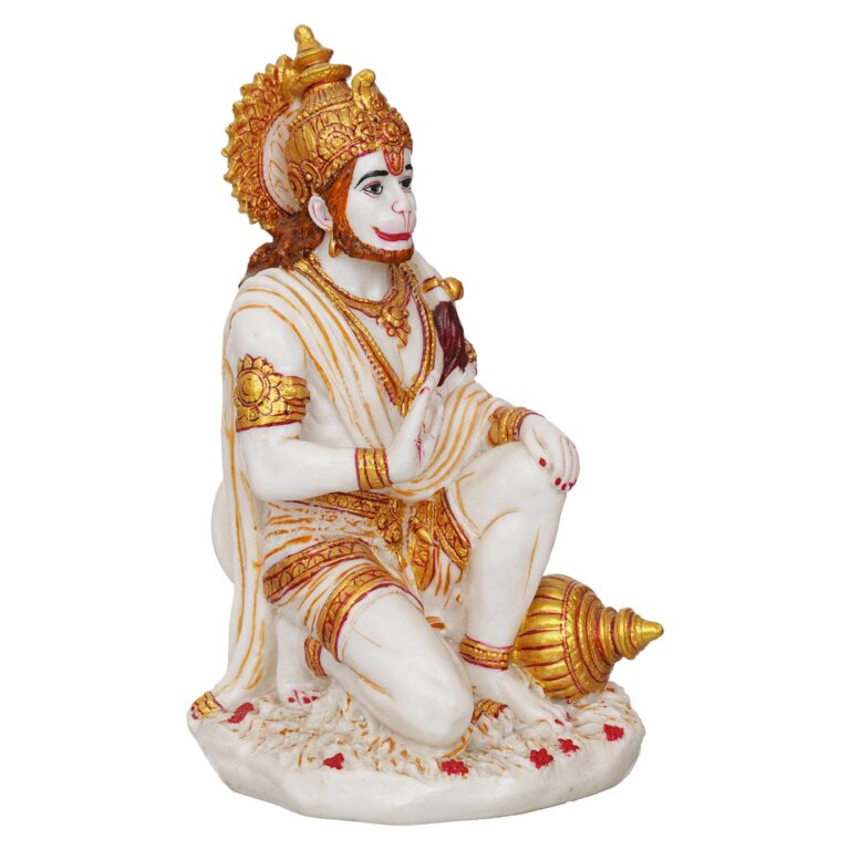 Hanuman Ji Marble Dust Murti Idol, Poly Marble Sitting Bajrang Bali for Pooja Temple Home Decoration Item Positive Envirement