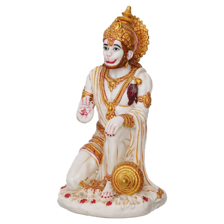 Hanuman Ji Marble Dust Murti Idol, Poly Marble Sitting Bajrang Bali for Pooja Temple Home Decoration Item Positive Envirement